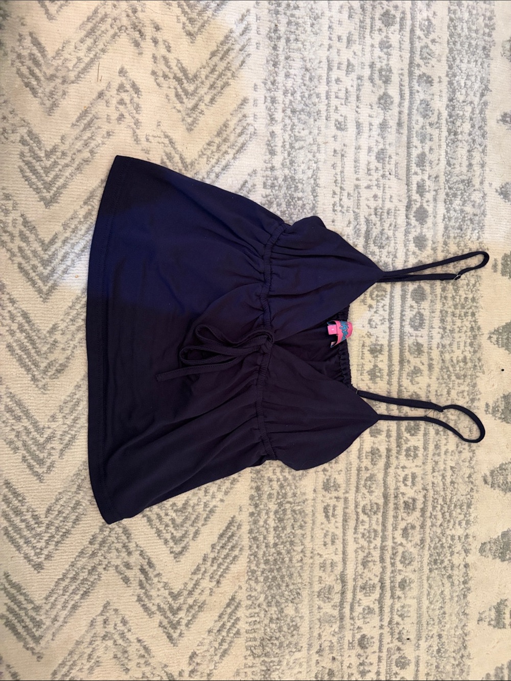 Navy Tie-Front Women's Babydoll Tank Top